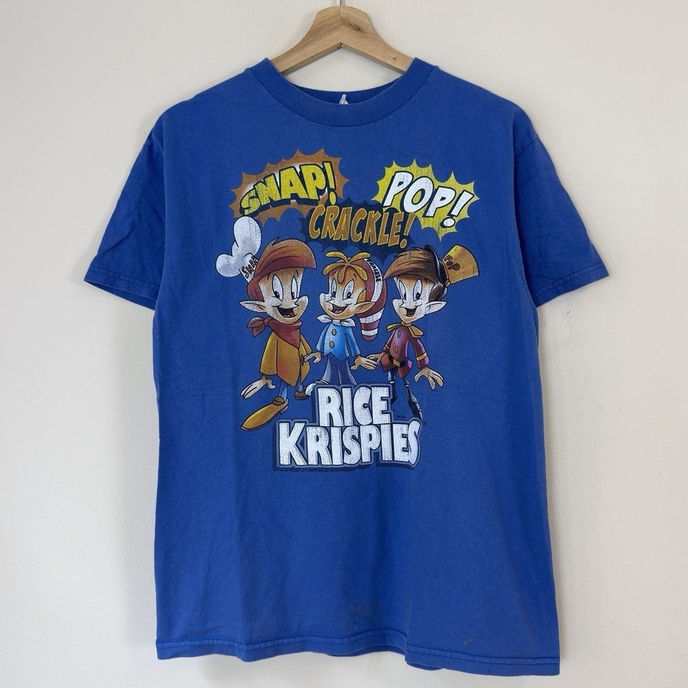 Vintage Y2k Rice Krispies Snap Crackle Pop Snack Cereal Promo Blue Tee Shirt